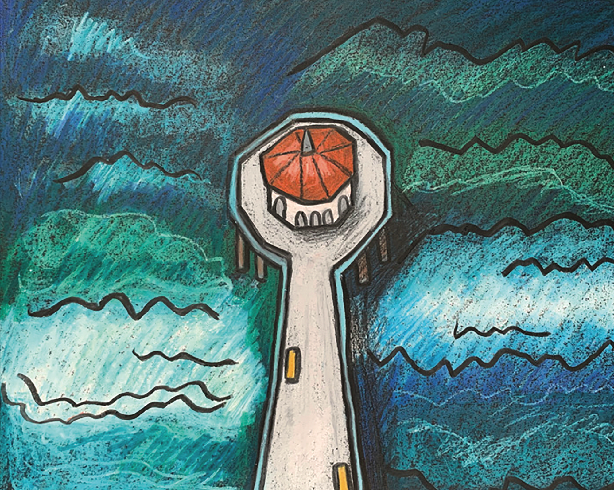 Kerry Quinn's Kitsch - Wholesale Everyday Greeting Card - Ocean Pier Card - aerial, beach, chalk art, aquarium0