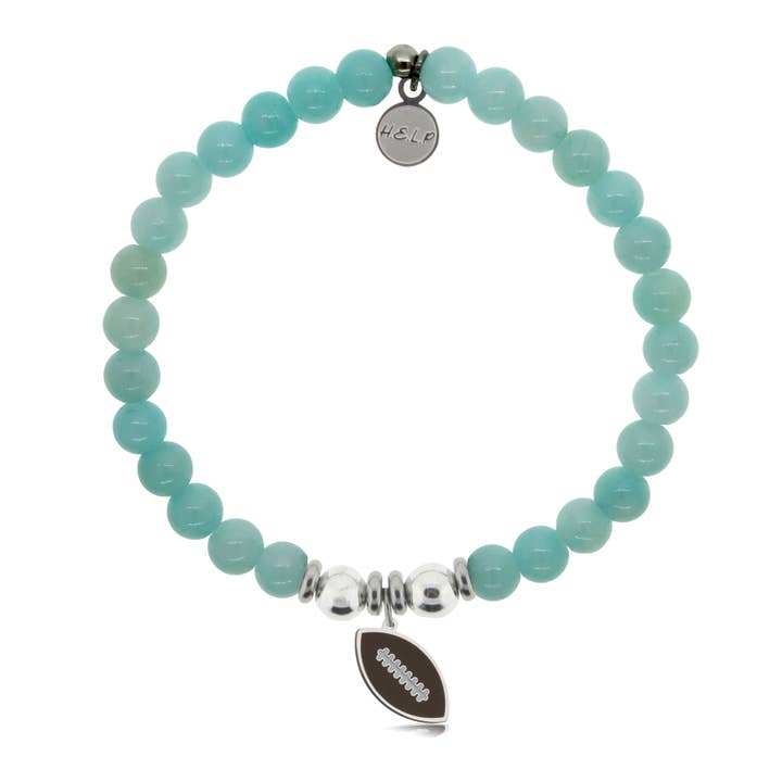 Football Enamel Charm with Baby Blue Quartz Charity Bracelet for wholesale by H.E.L.P