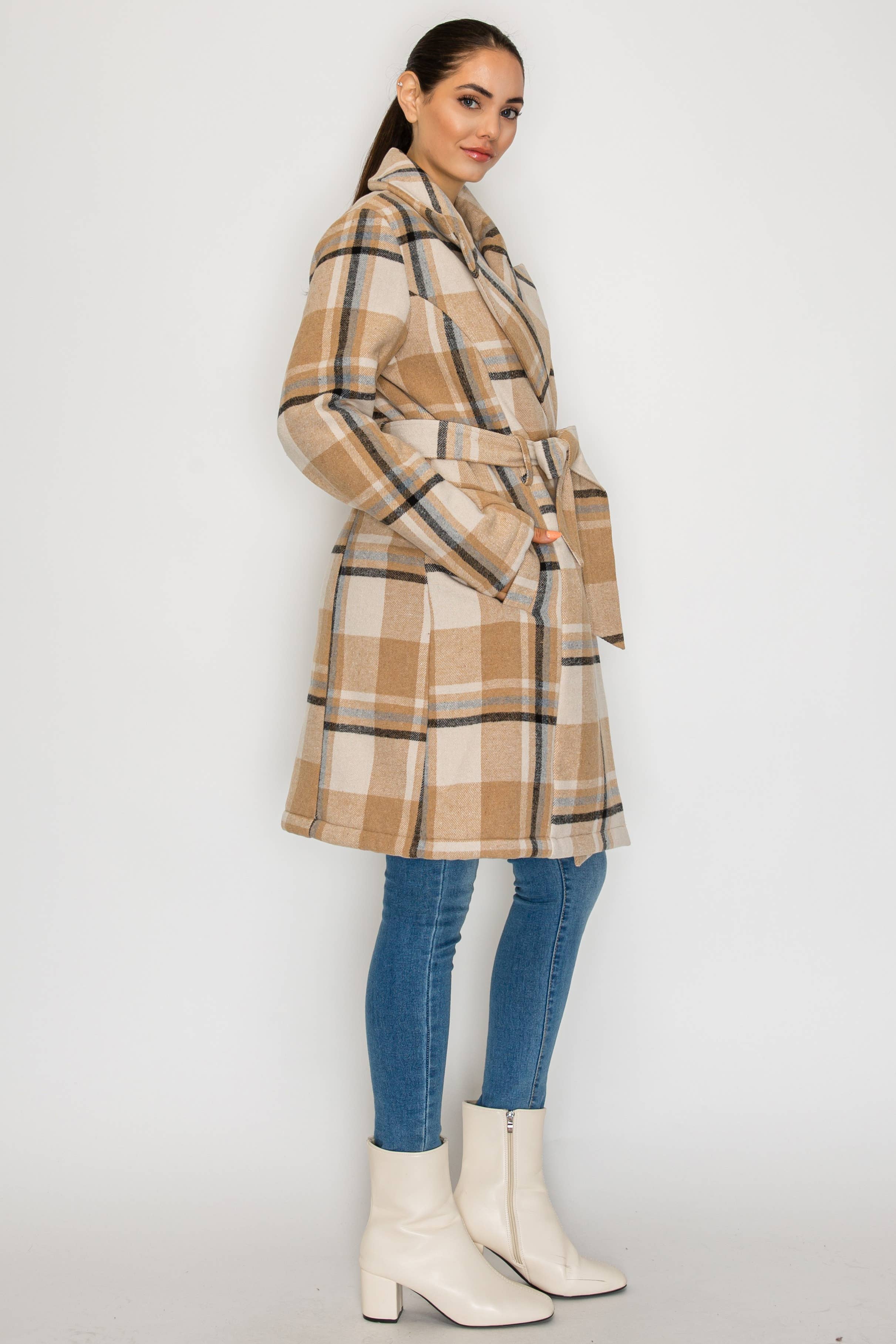 PATRONCITO USA INTERNATIONAL, INC - Wholesale Coat - Women's - Women's Long Coat Plaid Jacket with belt (LJ400)11