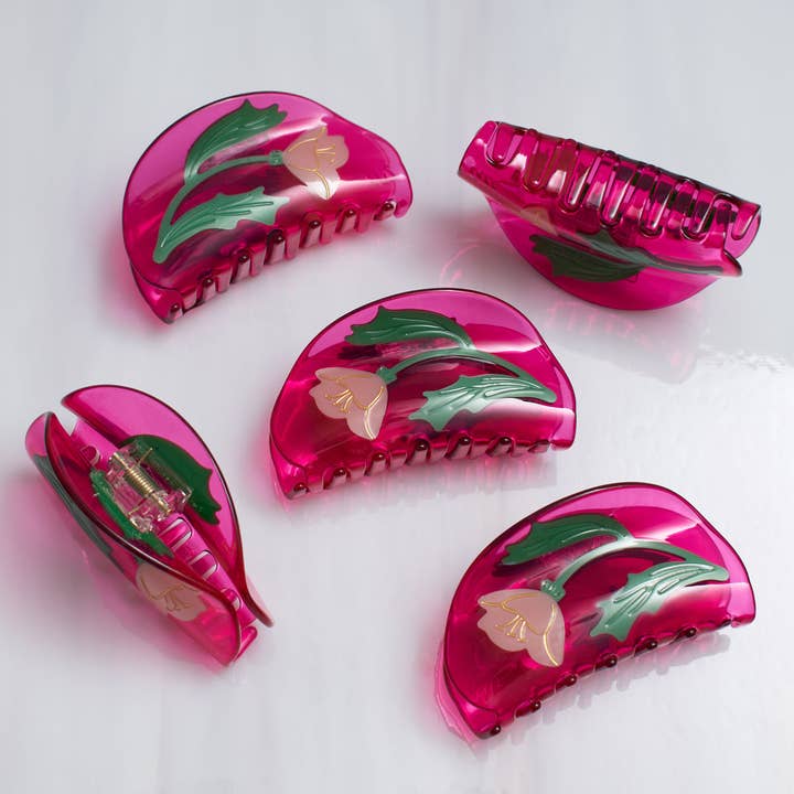 WINONA IRENE - Wholesale Hair Clip - Women's - Fuchsia and Pink Acetate Mexican Primrose Hair Claw