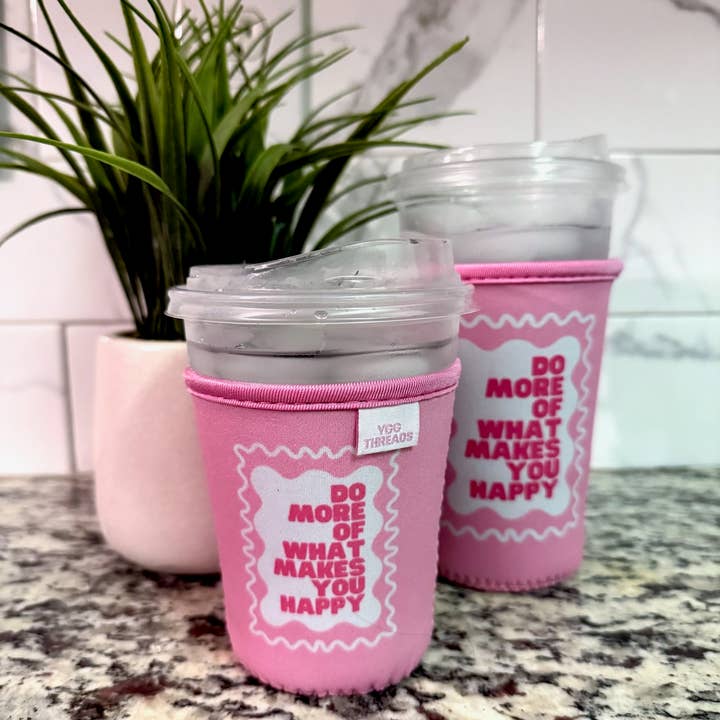 YGG Threads - Wholesale Drink Huggers & Koozies - Pink Do More Happy Iced Drink Sleeve - Medium1