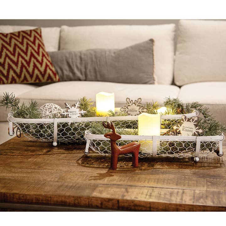 Col House Designs - Wholesale Basket - 2/Set, White Chicken Wire Oval Baskets1