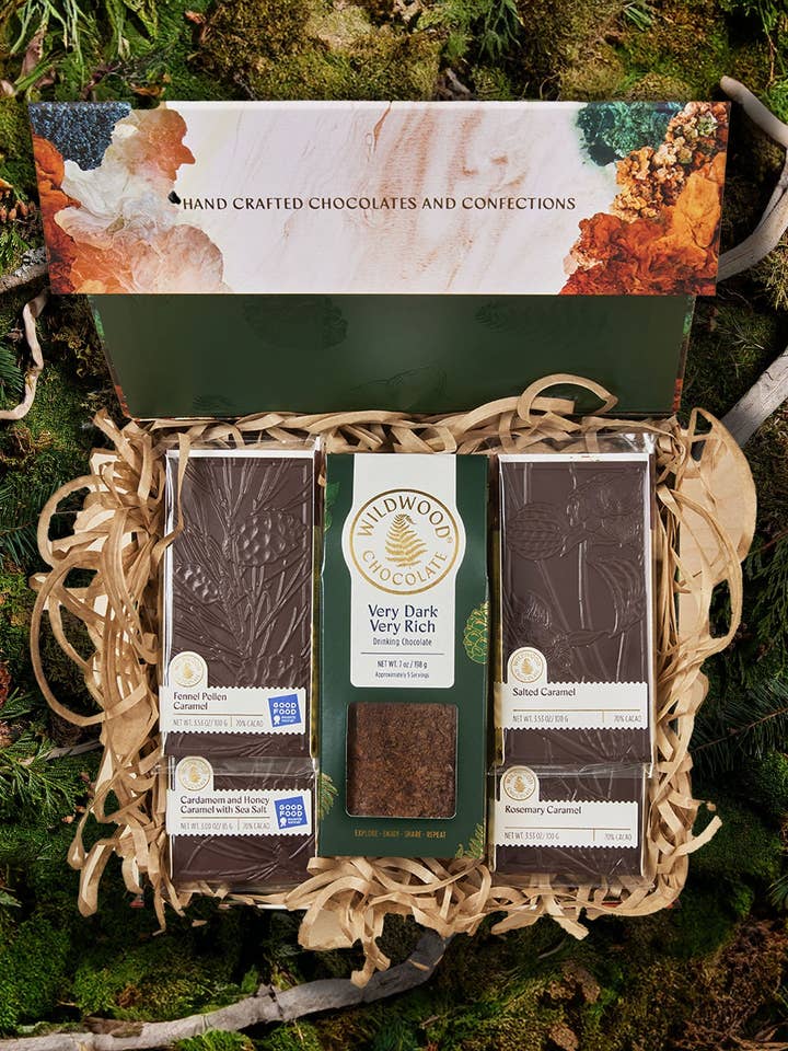 Caramel Collection and Drinking Chocolate Gift Box for wholesale by Wildwood Chocolate
