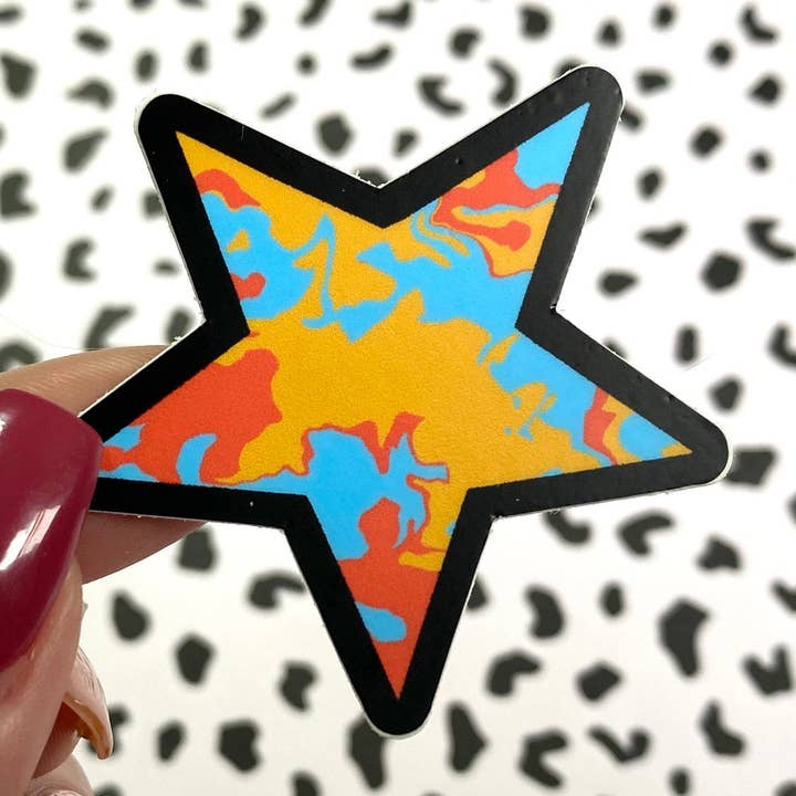 Marble Star Orange and Blue Vinyl Sticker for wholesale by Michaela Shailene LLC