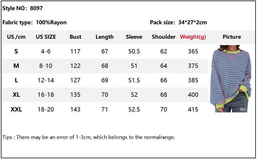 Lovesoft - Wholesale Sweatshirt - Women's - Women Color Striped Crew Neck Loose Sweatshirt Sweater23