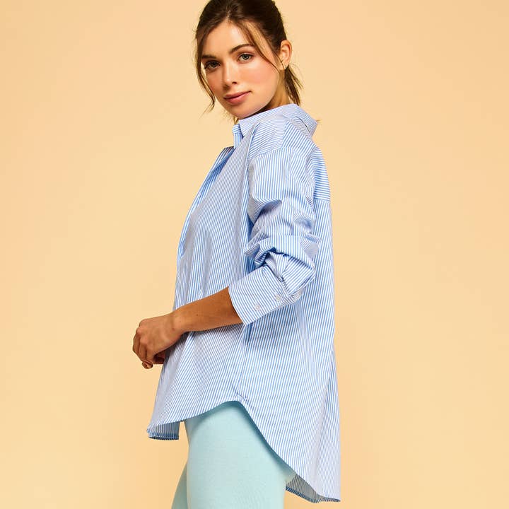 khaki PRINTED STRIPE POPLIN BUTTON DOWN SHIRT-F75687-1 for wholesale on Faire12