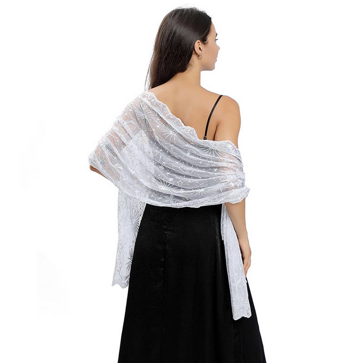 ACCITY - Wholesale Wrap - Women's - STARS AND MOON EMBROIDERED SHAWL_CWASC10790