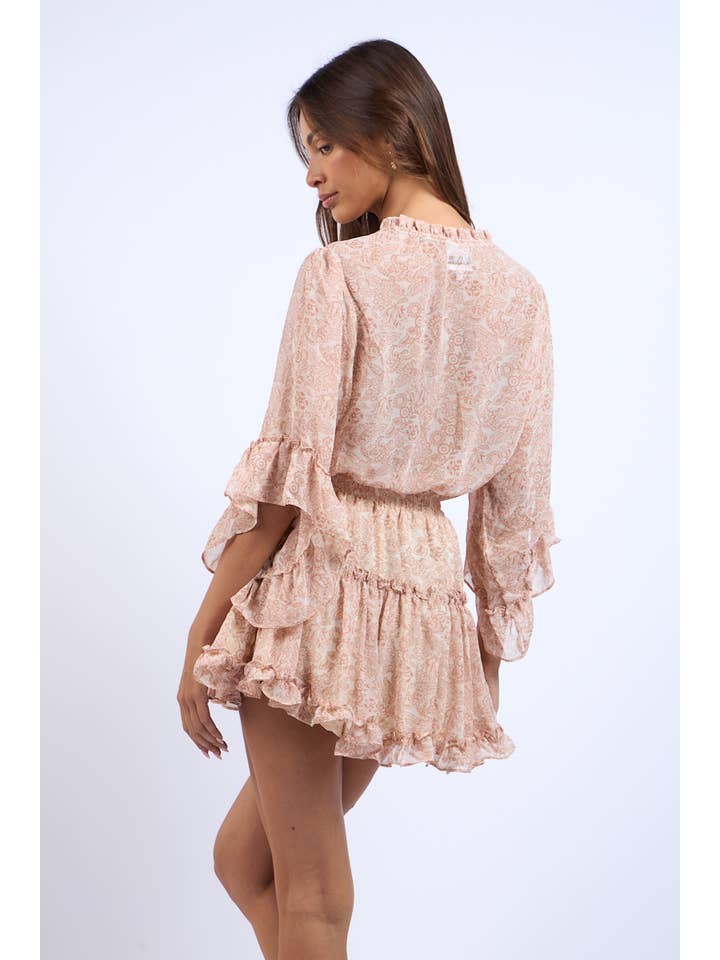 Young Deer CANTALOUPE FLARE SLEEVE RUFFLE TIERED MINI DRESS for wholesale on Faire3