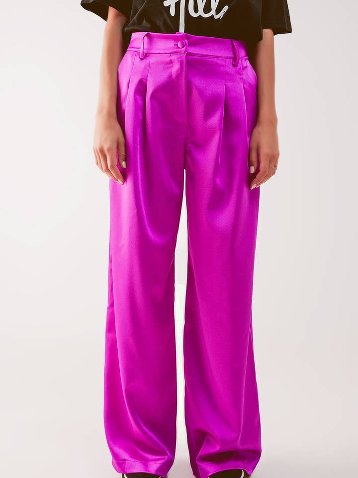 Palazzo pleated pants in fuchsia for wholesale on Faire