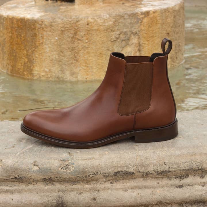 Monza Men's Italian Leather Chelsea Boot in Brown / Dk Brown for wholesale by DapperFam