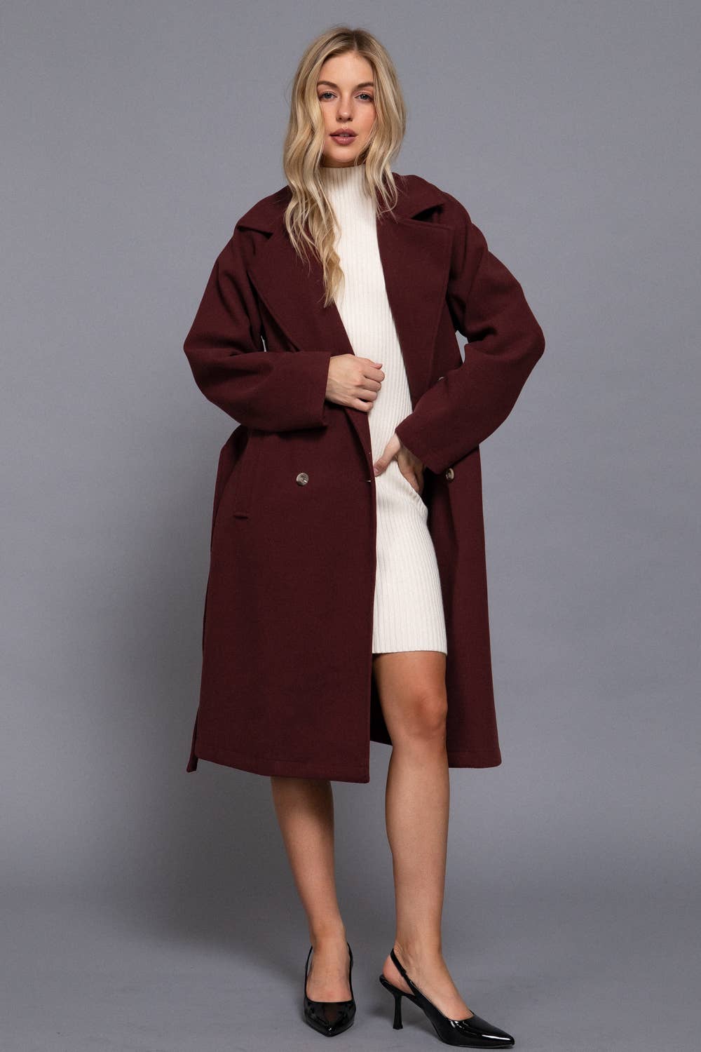 Active Basic | Active USA - Wholesale Trench Coat - Women's - Long Sleeve Double Breasted Button Soft Felt Trench Coat8