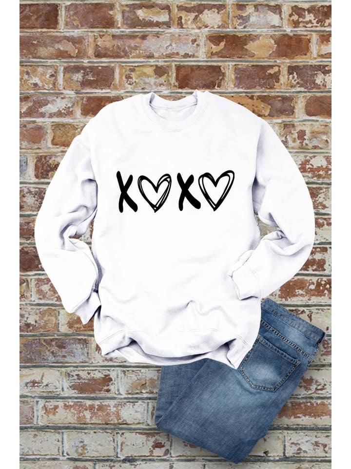 Top Avenue - Vendita all'ingrosso Felpa stampata - Donna - Felpe in pile a girocollo unisex XOXO Love Heart, Valentine9