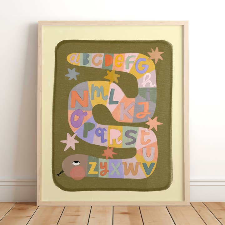 Alphabet Educational Snake Wall Art Print – Colorful ABC art for wholesale by Lara and Kin