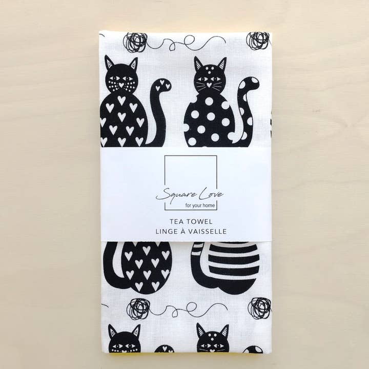 Cats Linen Blend Tea Towel for wholesale by Square Love