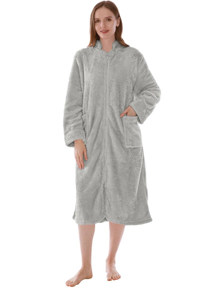 Pavilia - Wholesale Robe - Women's - Women's Sherpa Housecoat Zipper Robe6