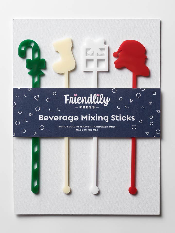 Santa's Coming To Town Acrylic Drink Stirrer Collection for wholesale by Friendlily Press