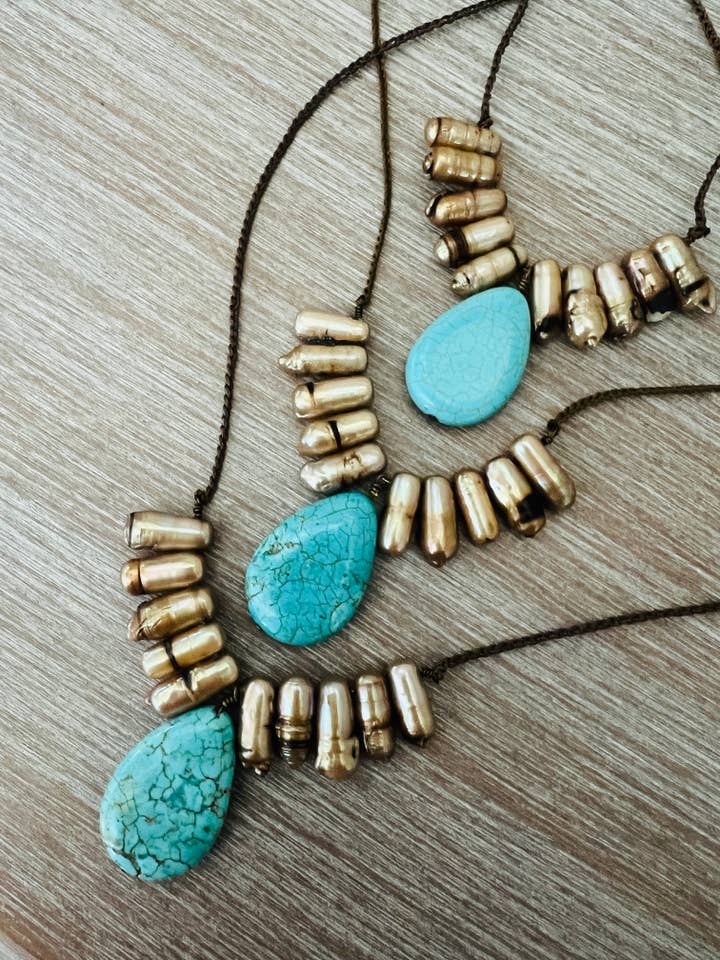 Freshwater Bullet Pearls With Magnesite Turquoise Stone Drop for wholesale by Twist Style