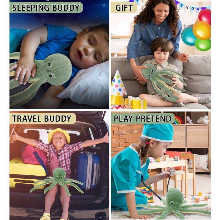 Cota Global - Wholesale Stuffed/Plush Toy - Kids & Baby - Super-Soft Plush - Green Octopus 15"3