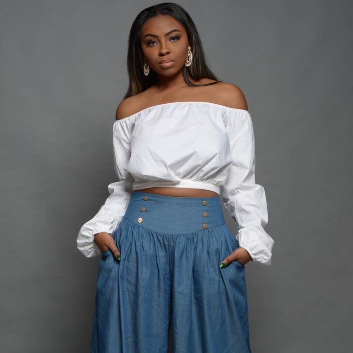 Chambray High Waisted Palazzo Pants for wholesale by Nina Cheyenne Apparel