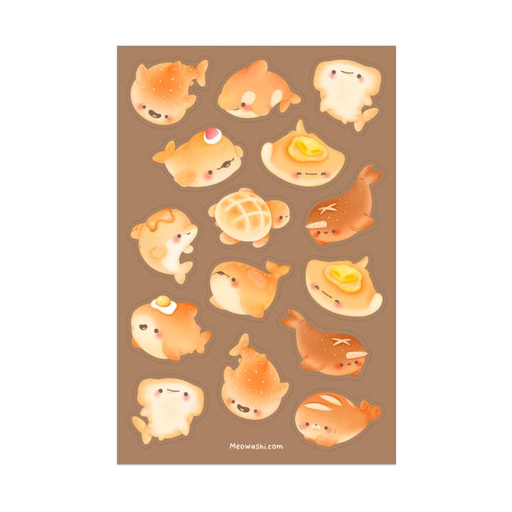 Sea Animals Bread Sticker Sheet for wholesale by Meowashi Studio