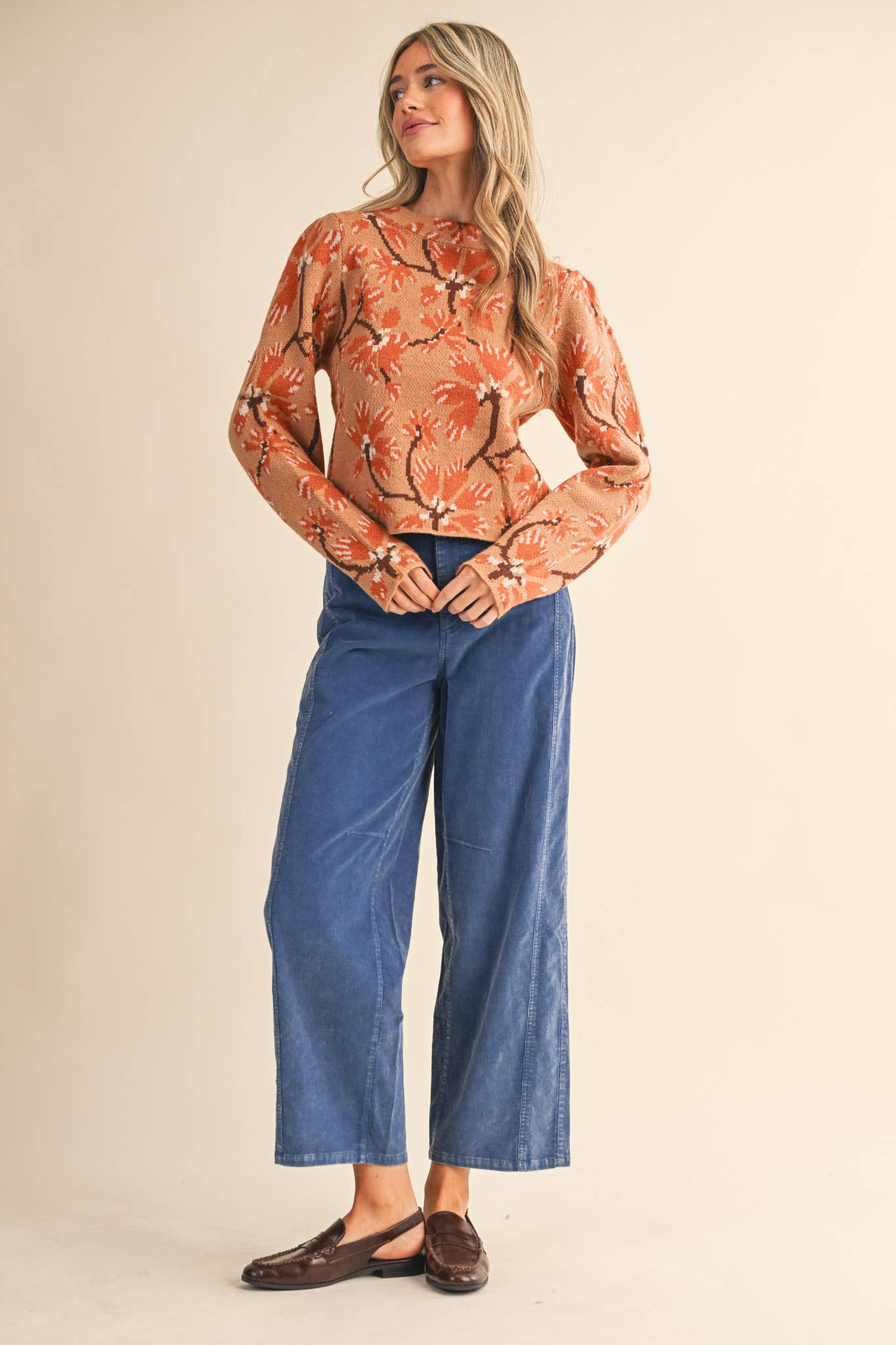 &MERCI - Wholesale Knit Sweater - Women's - FLORAL MOCK NECK SWEATER MSW1110110