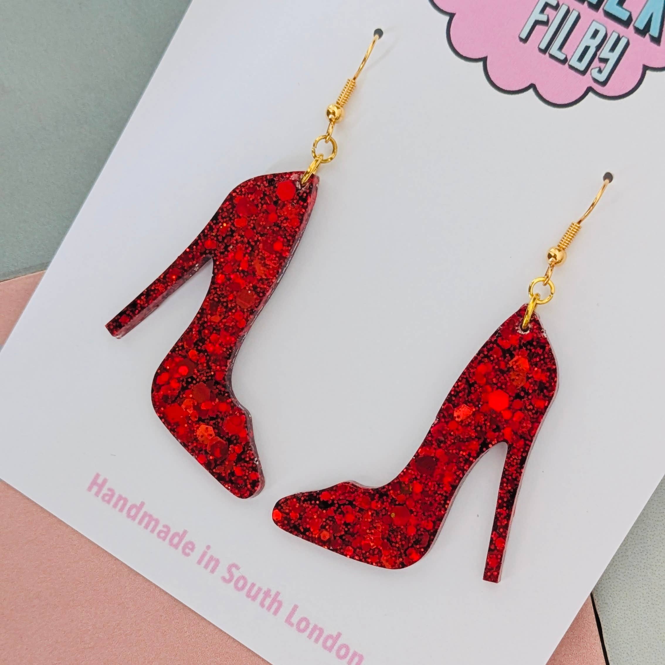 By Heather Filby – wholesale Dangle earrings – Red Glitter High Heel Earrings2