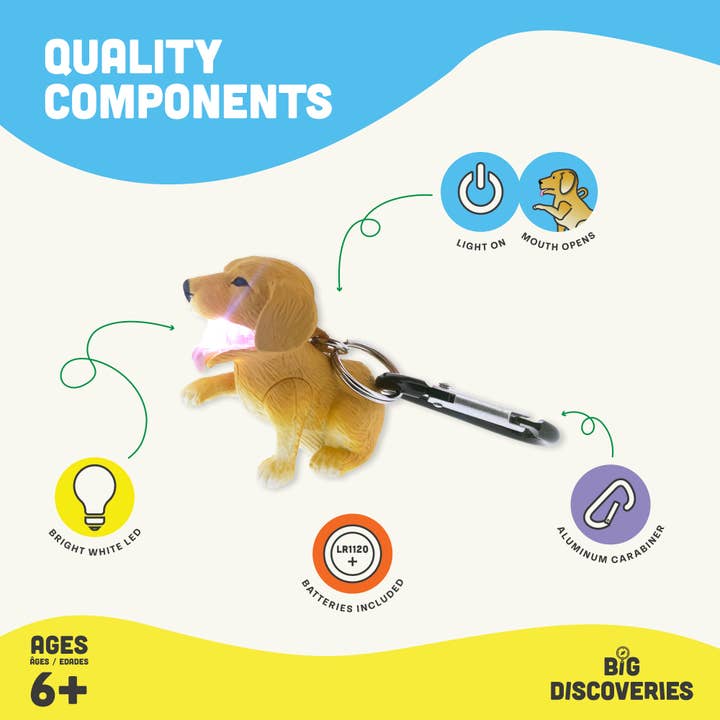 Big Discoveries / Sun Co. - Wholesale Light-Up Toy - Kids & Baby - WildLight Animal Carabiner Flashlight - Retriever Dog6