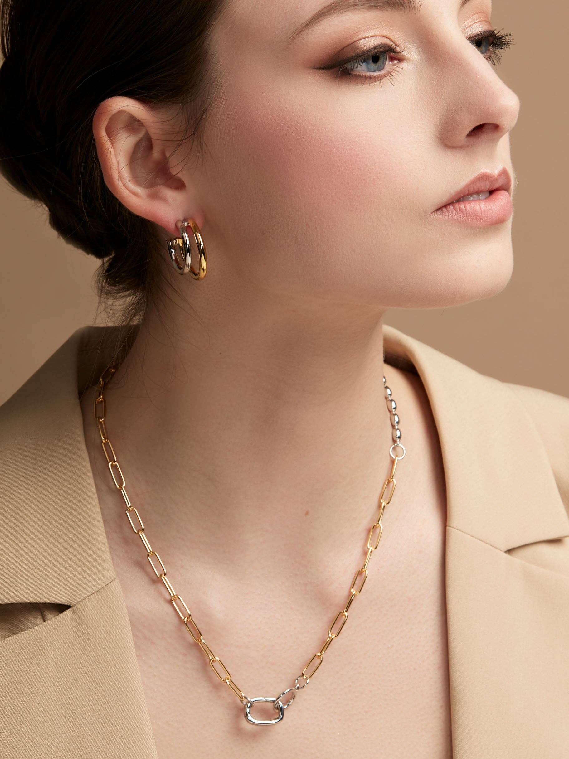 Or/Argent Petite boucle d'oreille bicolore à double anneau en vente sur Faire1