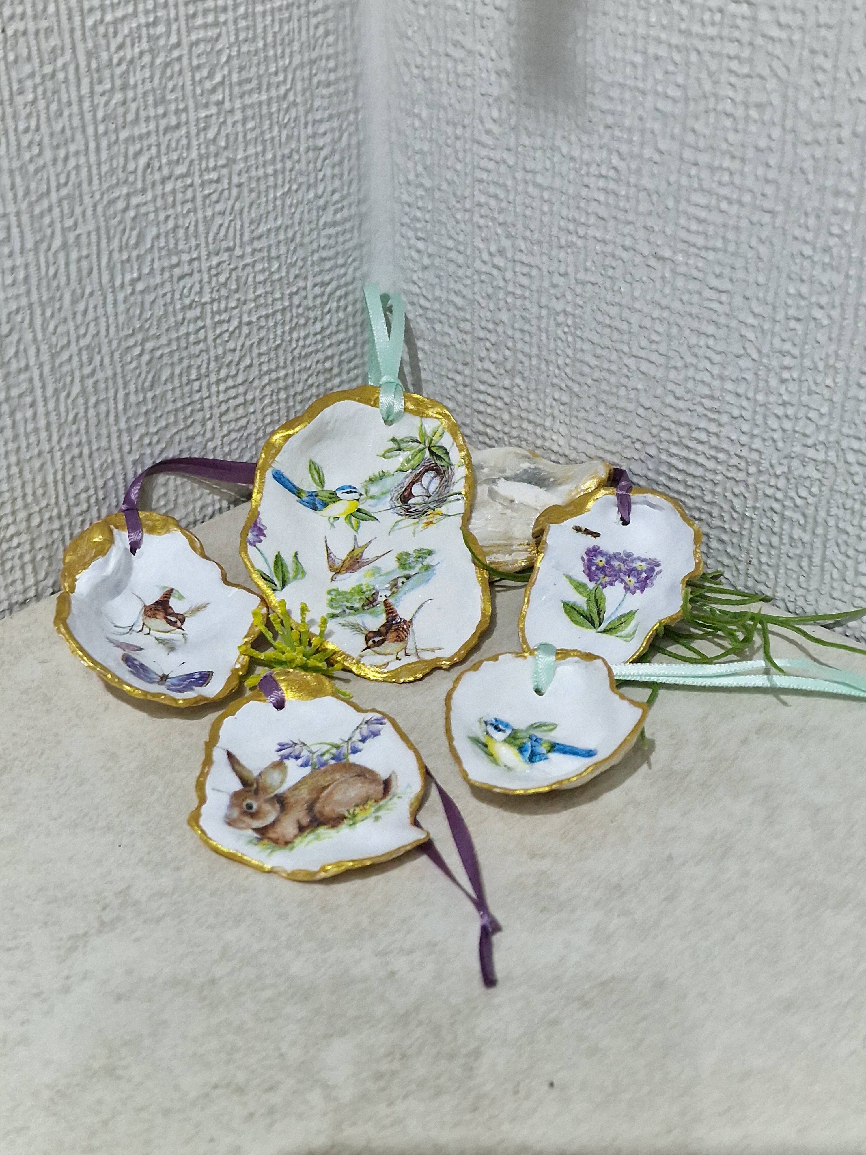 Bee my Oyster – wholesale Ornament set – NEW Spring Easter Hanging Ornament Oyster Shells x 5 Pieces4