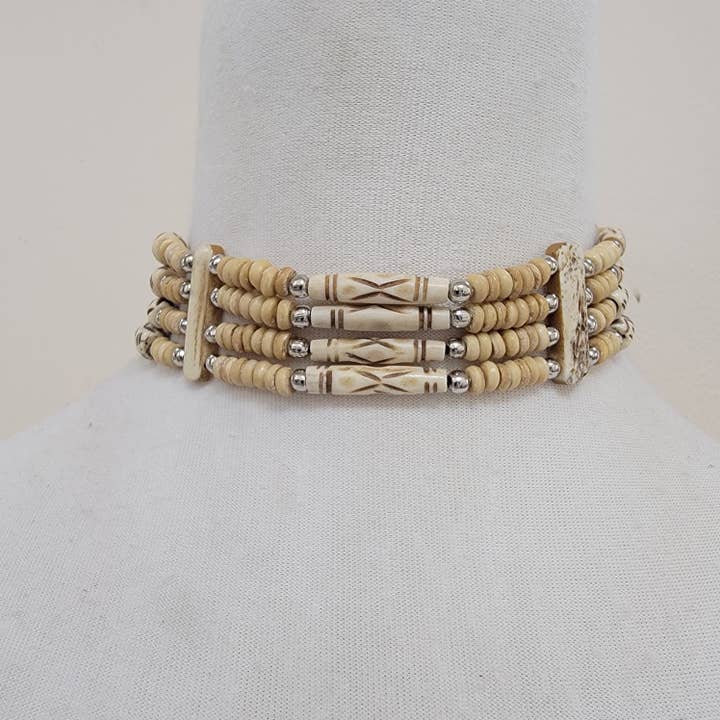 Buffalo Bone Choker-Multi Strand Bone Beads-Handcrafted for wholesale by Treasure Jewelry