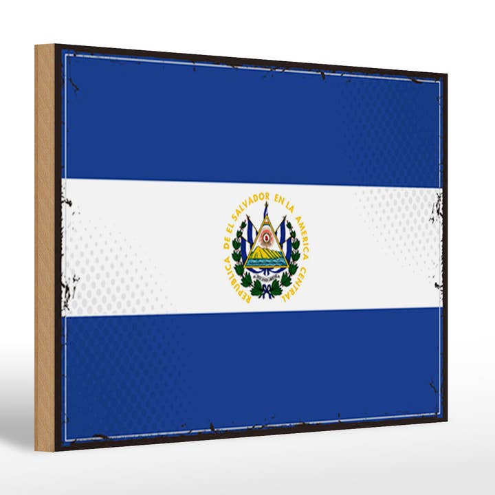 El Salvador Flag Wooden Sign 30x20cm Retro El Salvador for wholesale by Femer