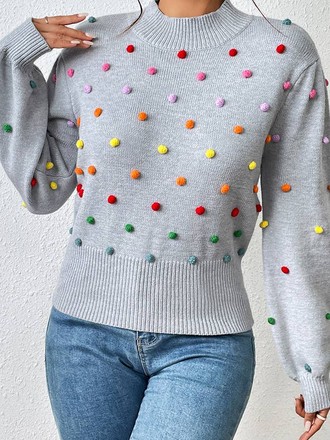 UNISHE - Wholesale Knit Sweater - Women's - Colorful Pom Knit Puff Sweater MY006918