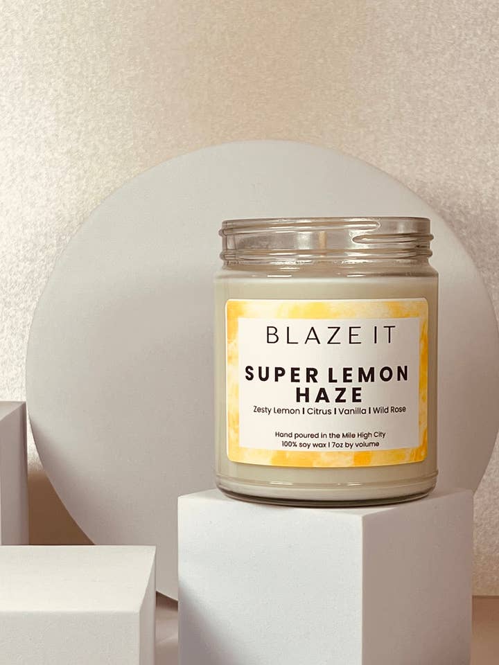 Vela de cera de soja Super Lemon Haze para venta al por mayor de Blaze It