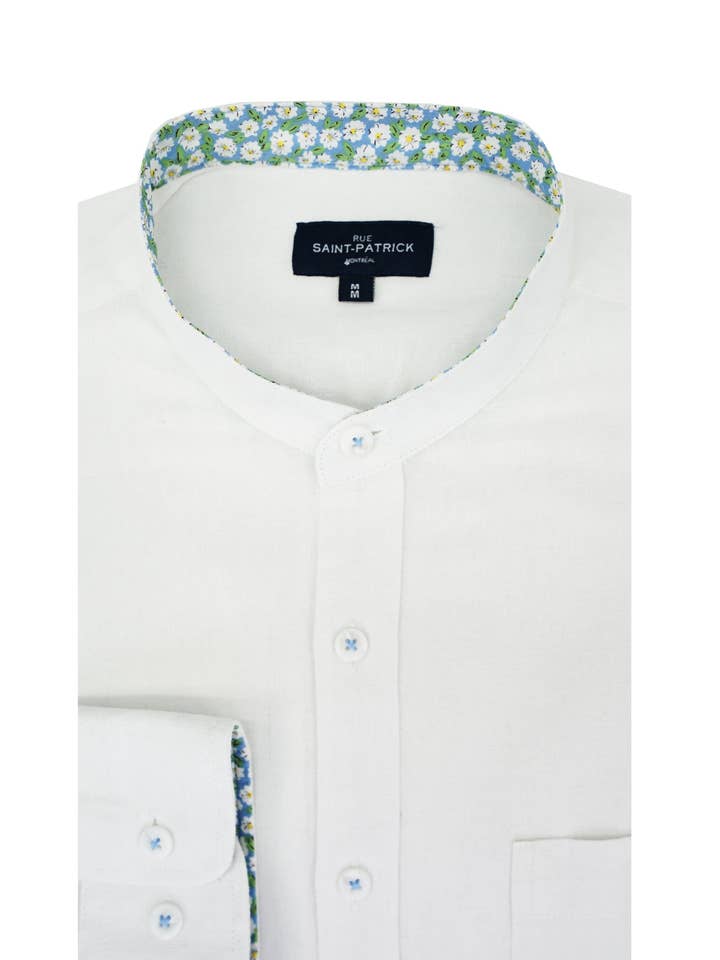 Camisa Ithaca en mezcla de lino con cuello mandarín en blanco para venta al por mayor de Rue Saint-Patrick