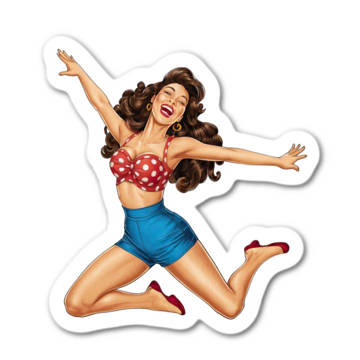 Jumping Pin Up Woman for wholesale by Stick-It Expressions