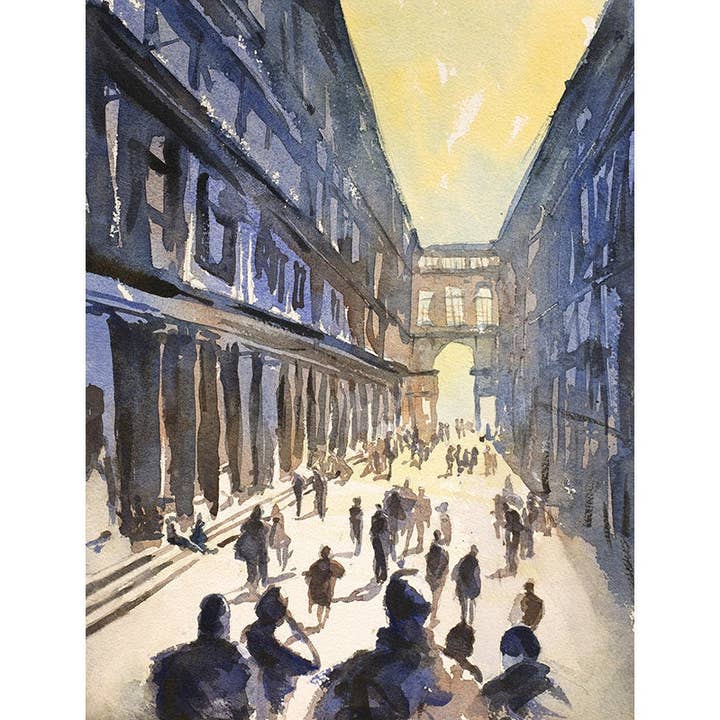 Florence, Italie, aquarelle de l'extérieur des Offices. Aquarelle artistique de Florence, Italie, aquarelle, musée des Offices, Italie (impression) pour la vente par Ryan Fox Fine Art