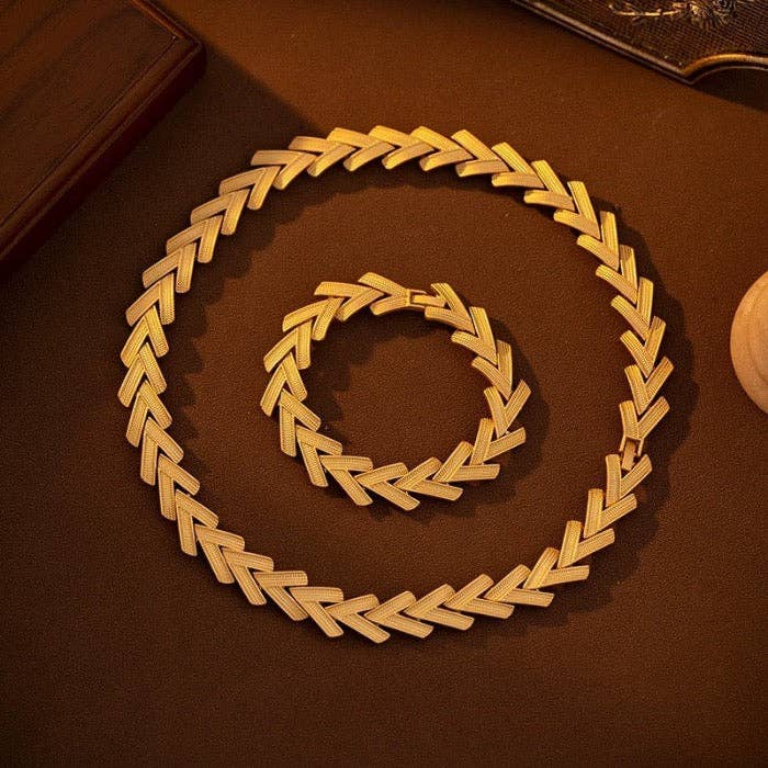 LanLivia - Wholesale Jewelry Set - Bold Look Vintage Style V Chain Necklace n Bracelet5