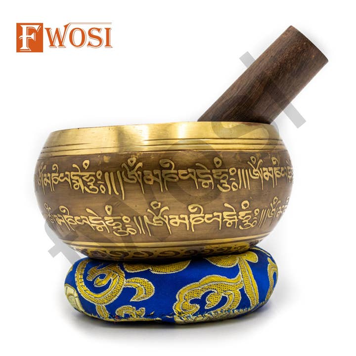 Fwosi - Wholesale Meditation Supplies - Himalayan Tibetan Singing Bowl | Kalash Carving Sound Bowl Meditation Set Mallet & Cushion | Chakra Healing Bowl | Self-Care Gift2