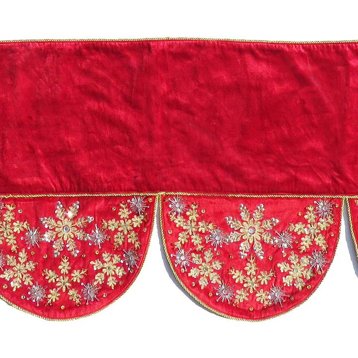 Arcadia Home - Wholesale Mantle Scarf - Red Velvet Christmas Mantle Scarf, Hand Beading, Embroidery4