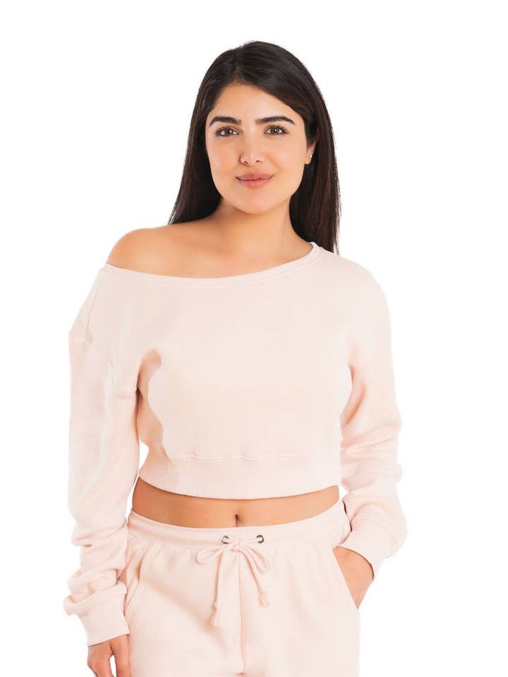Sweat-shirt court à épaules dénudées - Blush Pearl pour la vente par 4WBW Intimates