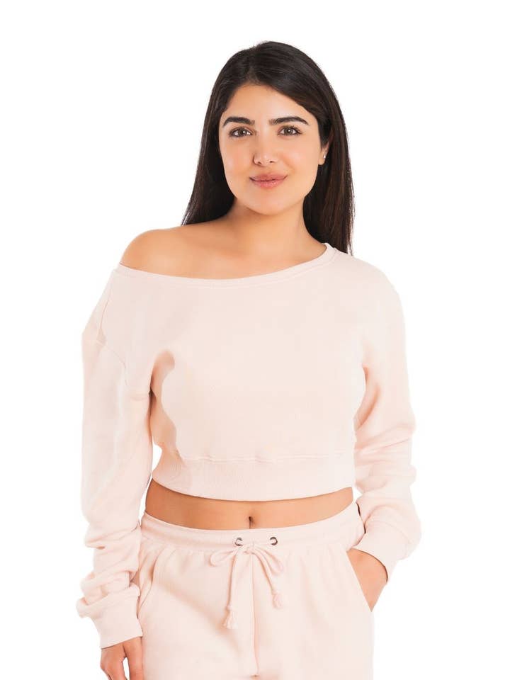 Sweat-shirt court à épaules dénudées - Blush Pearl pour la vente par 4WBW Intimates