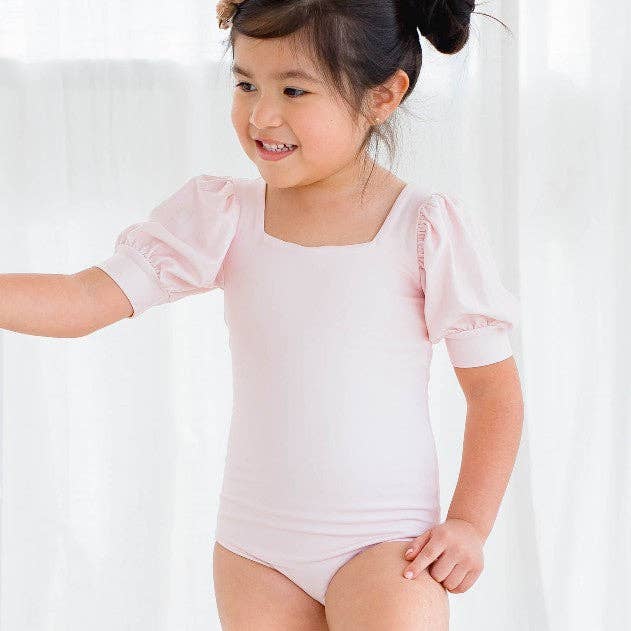 Puff Sleeve Leotard - Pink Bliss for wholesale by Cheeky Plum