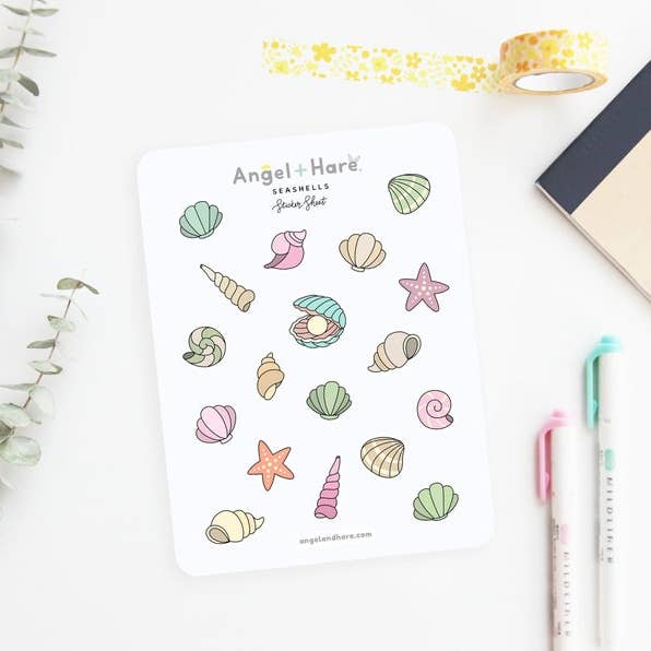 Folha de adesivos de conchas marinhas claras por atacado de Angel + Hare