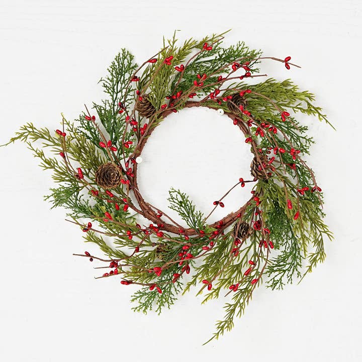 Holiday Depot Inc. - Wholesale Wreath - ISB71703- 12in Evergreen Pine with Red Pips Wreath