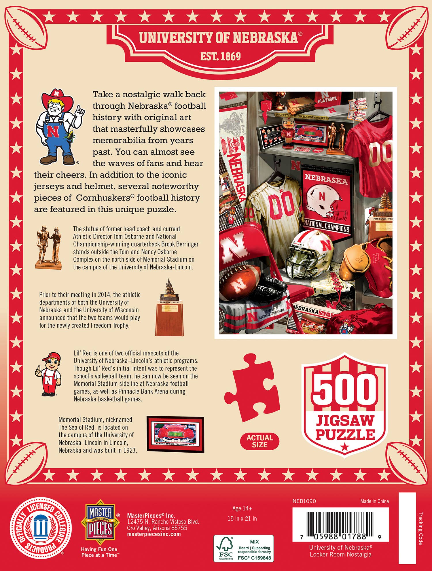 Masterpieces Puzzles - Wholesale Puzzle - Adult - Nebraska Cornhuskers - Locker Room 500 Piece Jigsaw Puzzle2