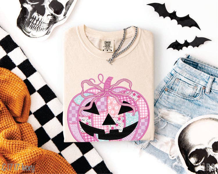 Bama Screens - Wholesale Graphic Sweatshirt - Women's - Preppy Floral Pink Pumpkin #BS83881