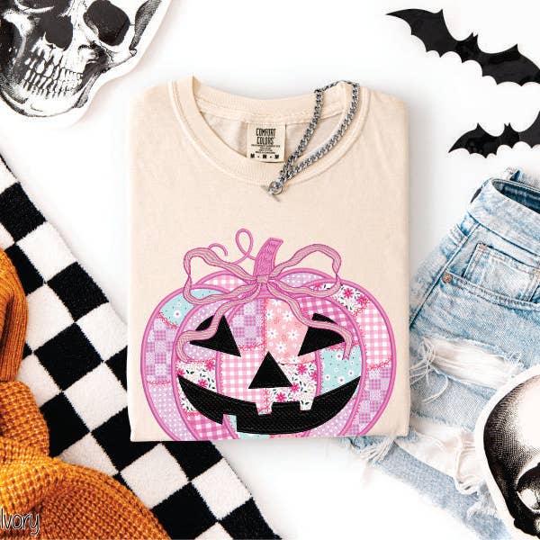 Bama Screens - Wholesale Graphic Sweatshirt - Women's - Preppy Floral Pink Pumpkin #BS83881