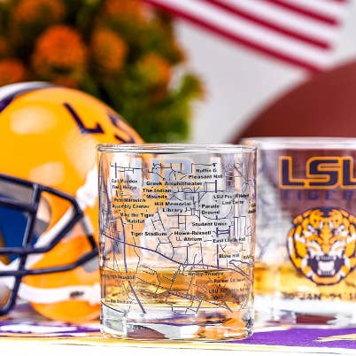 Greenline Goods - Wholesale Cocktail/Liquor Glass - Louisiana State University Whiskey Glass Set (2 Low Ball Gla
