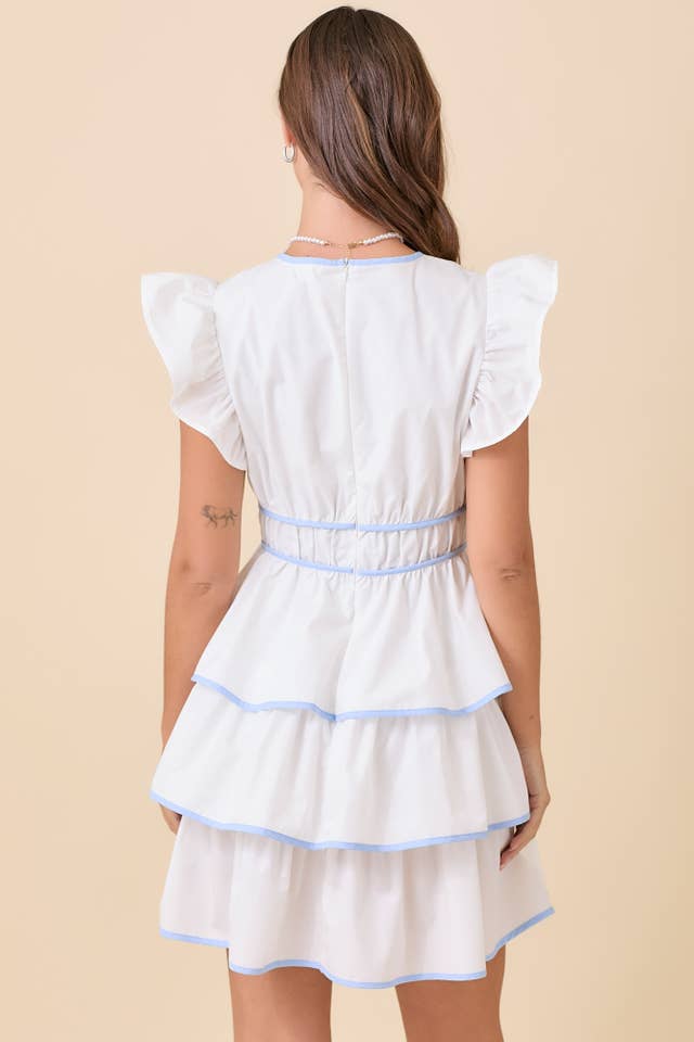 Main Strip - Wholesale Dress - Women's - Deep V-neck Ruffle Tier Summer Mini Dress1