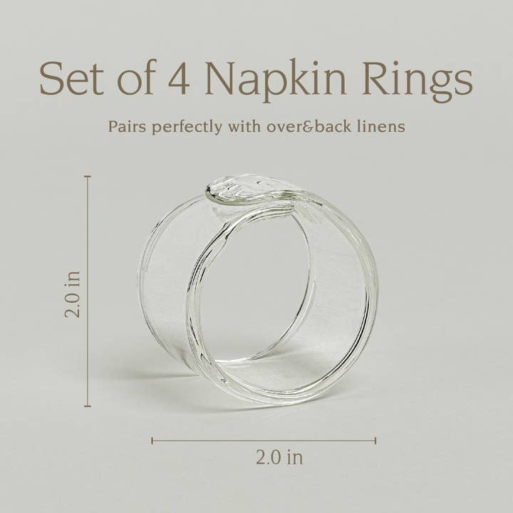 Clear Over&back Set of 4 Wide Hand-Shaped Glass Napkin Rings for wholesale on Faire